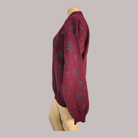 Tricots St. Raphael Burgundy Golfer Print Wool Sweater – Size L - Picture 6 of 6